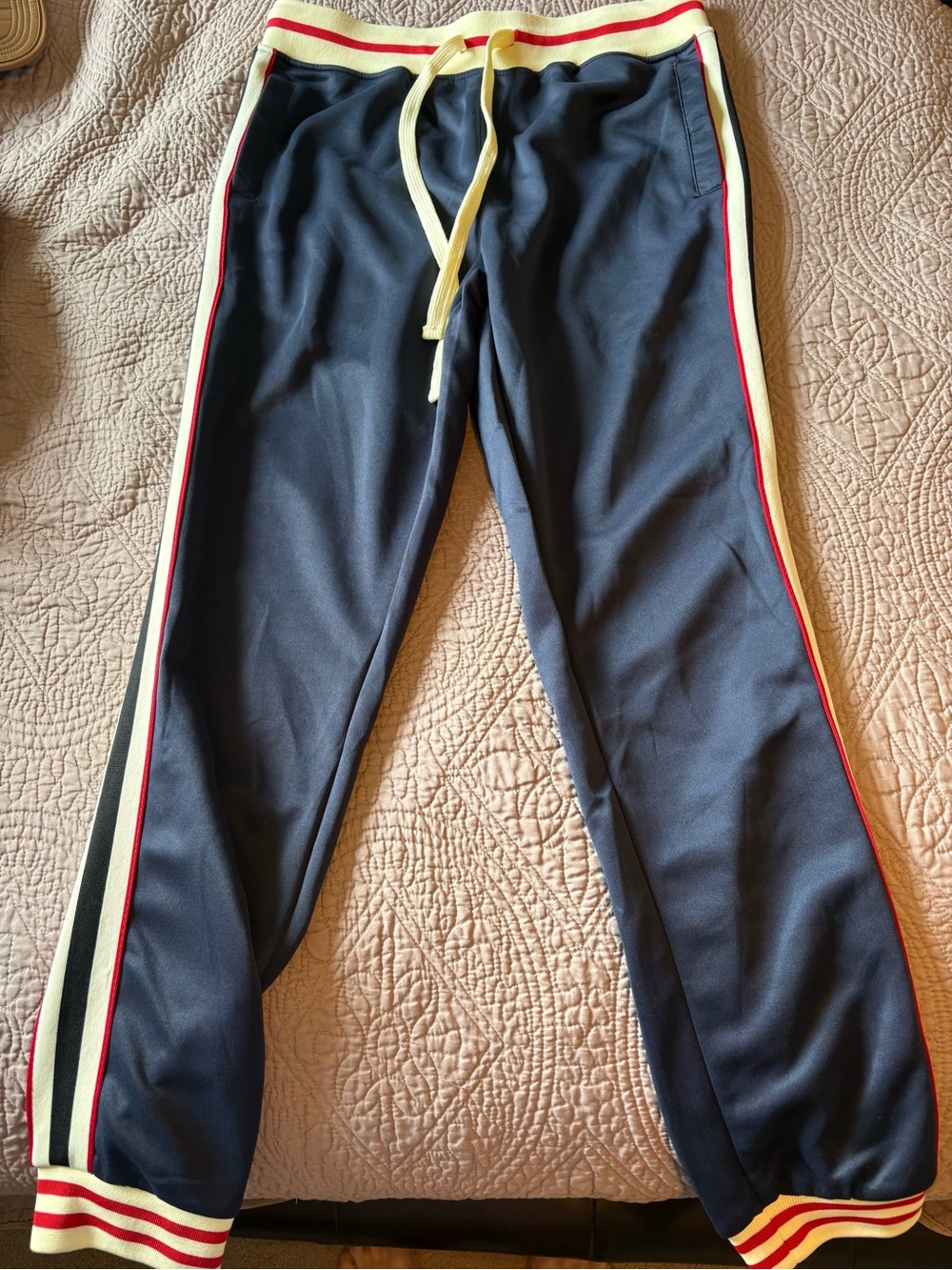 Victorious Navy Track Pants with Red and Cream Side Stripes